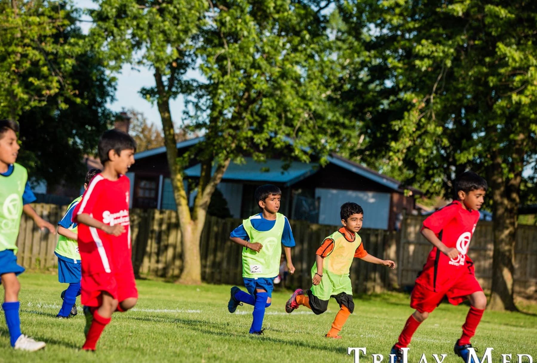 Youth soccer match in action